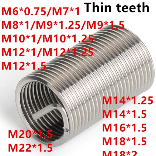 M6M7M8M9M1012X1.25-M22X1.5 SUS304 dientes finos hilo insertar manga tornillo casquillo Helicoil alambre reparación Inserts1000