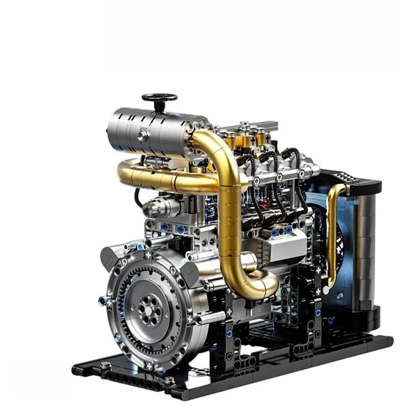 GQ-3706 1029PCS Diesel Inline 4-cylinder Simulation Engine Model Building Blocks Handmade Educational Assembly Ornament Toy Gift