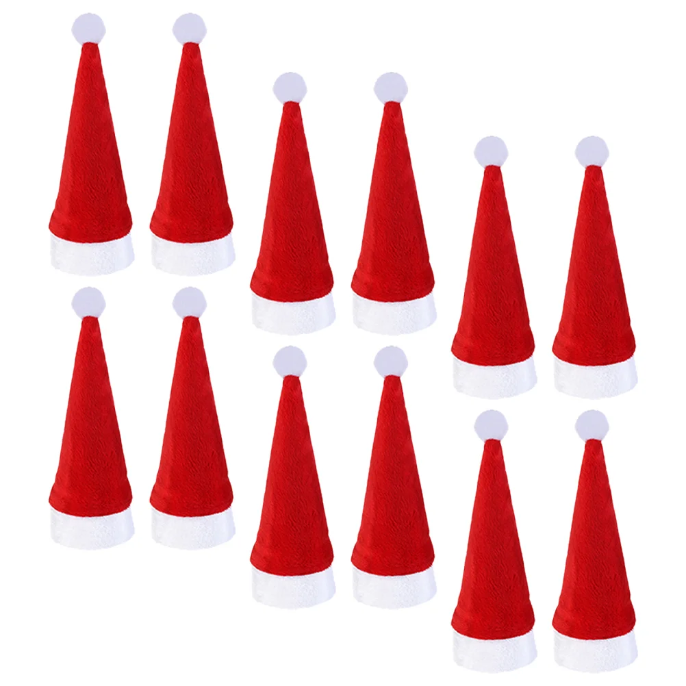 12 Pcs Mini Santa Hat Xmas Bottles Cover Christmas Ornaments Top Supply Lollipop Brushed Cloth Decorations Decorative Red