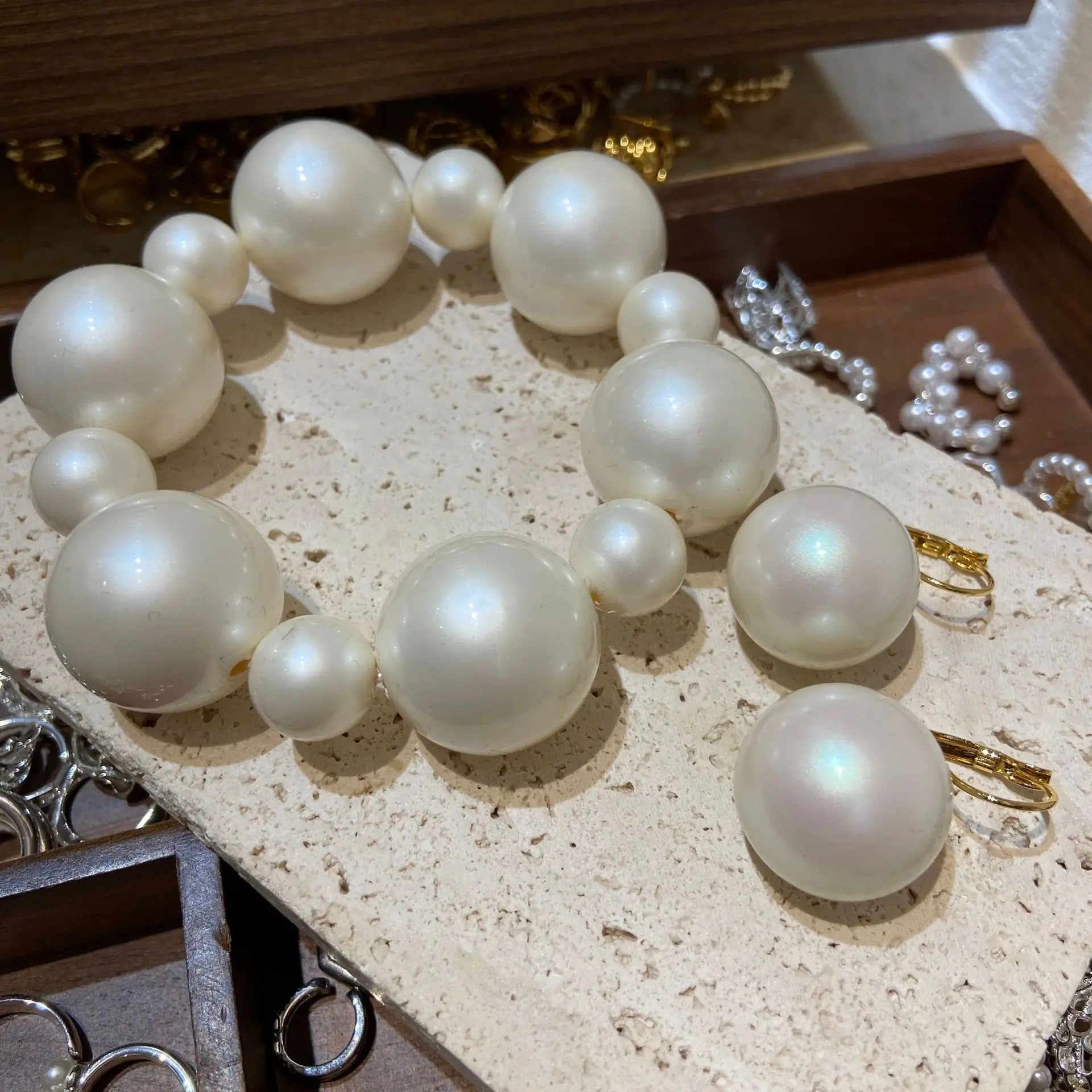 French Exquisite Handmade Pearl Beaded Bracelet Earring Women Girls Brithday Party Fashion Jewelry Gifts