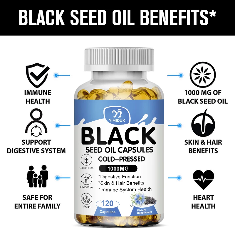 Black Seed Oil Capsules Relieves Indigestion Fights Supports Hair, Skin, Weight Loss Boost Immunity And Fight Inflammation