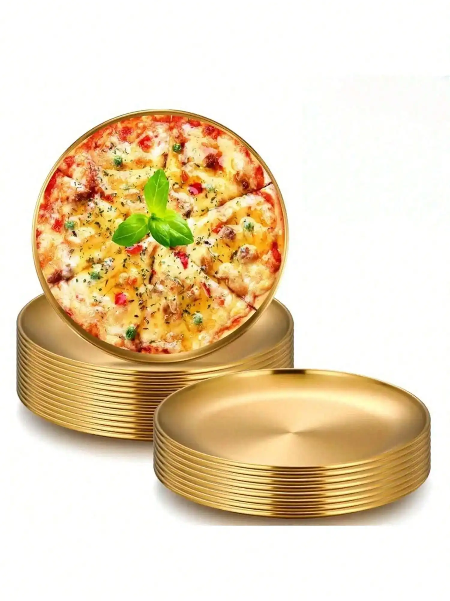 12/7/2pcs Gold Stainless Steel 6.6 Inch Dessert Plates, Salad Plates, Small Pizza Plates, Baking Plates, Pasta Plates, Meat Plates, Fruit Plates, Trays, Table Service Plates, Reusable And Easy To Clean, Perfect For Home, Party, Restaurant And Other