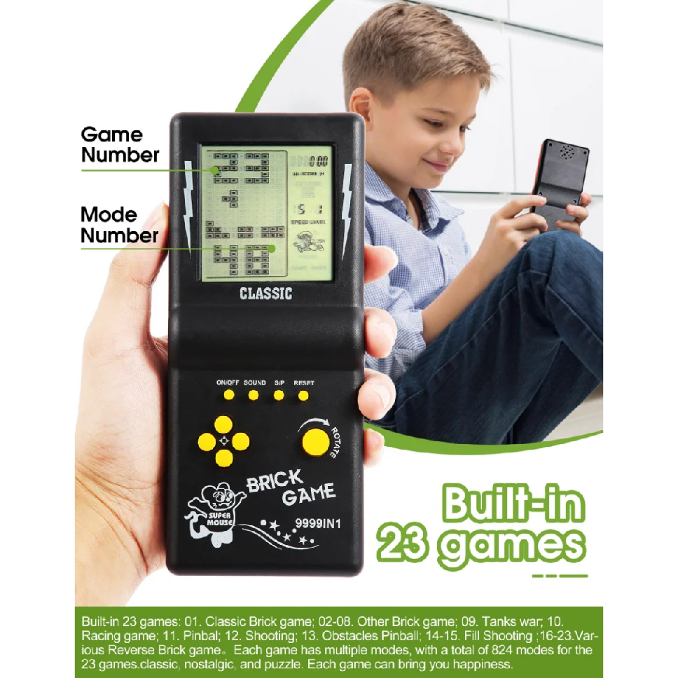 WALKGAMRE 3.5-inch Large Screen Brick Game Console Building Block Game Racing/Tank 856 Classic Game Nostalgic Puzzle Toy gift