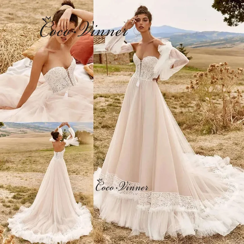 

Европейские богемные свадебные платья с пышными рукавами по индивидуальному заказу, Vestidos De Novia, свадебное платье трапециевидной формы с рукавами-фонариками в форме сердца W1344