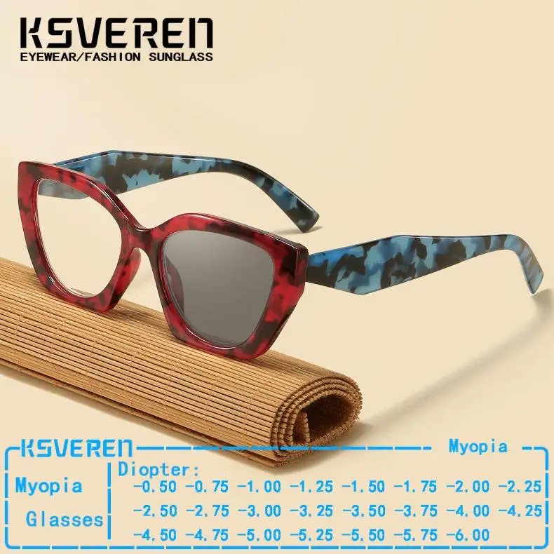 Women Fashion Cat Eye Photochromic Myopia Glasses Designer Optical Prescription Eyewear  Shortsighted Eyewear Negative Diopter