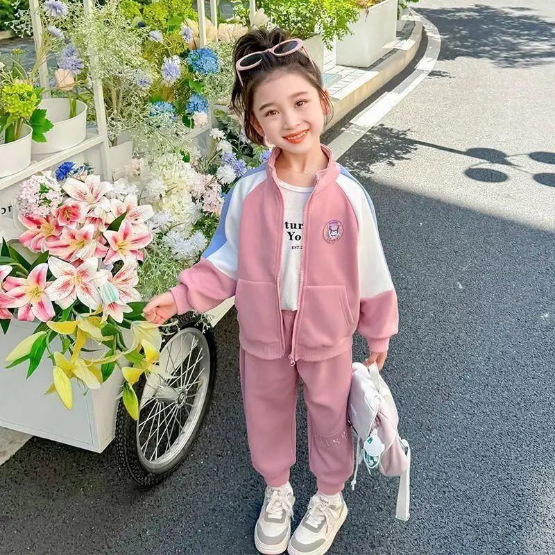 

Горячий комплект пальто Sanrio для девочек Kuromi Kawaii, аниме, весенне-осенние студенческие топы, длинные штаны, комплект из 2 предметов, детская одежда, новый стиль