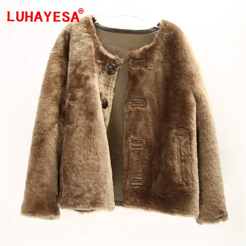 2024 Women Loman Lamb Fur Shearling Two Sides Wearing Clothing Winter Warm Real Fur Jacket