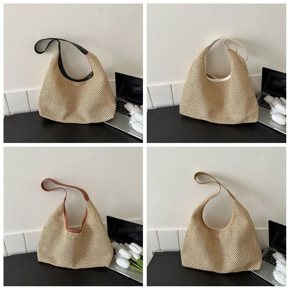 Bolso de paja tejido hecho a mano para niñas, bolso de mano de estilo bohemio, bolsos de playa, bolso de rafia de gran capacidad