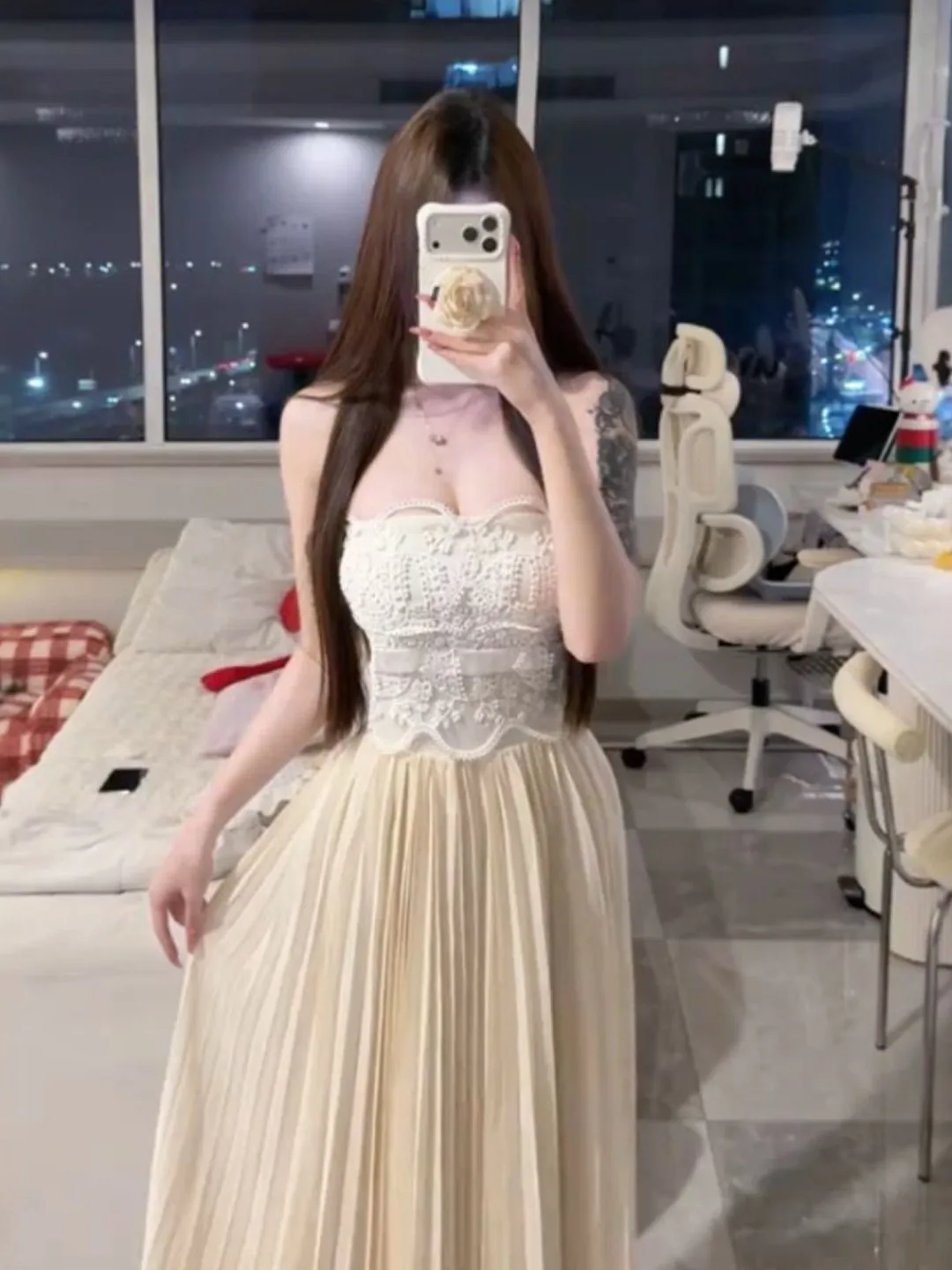 

Unique Lace Splice Slim Fit Long Dress Pure Desire Sexy Girl High Waist Design Spring Summer Fashionable Elegant Unique Dress