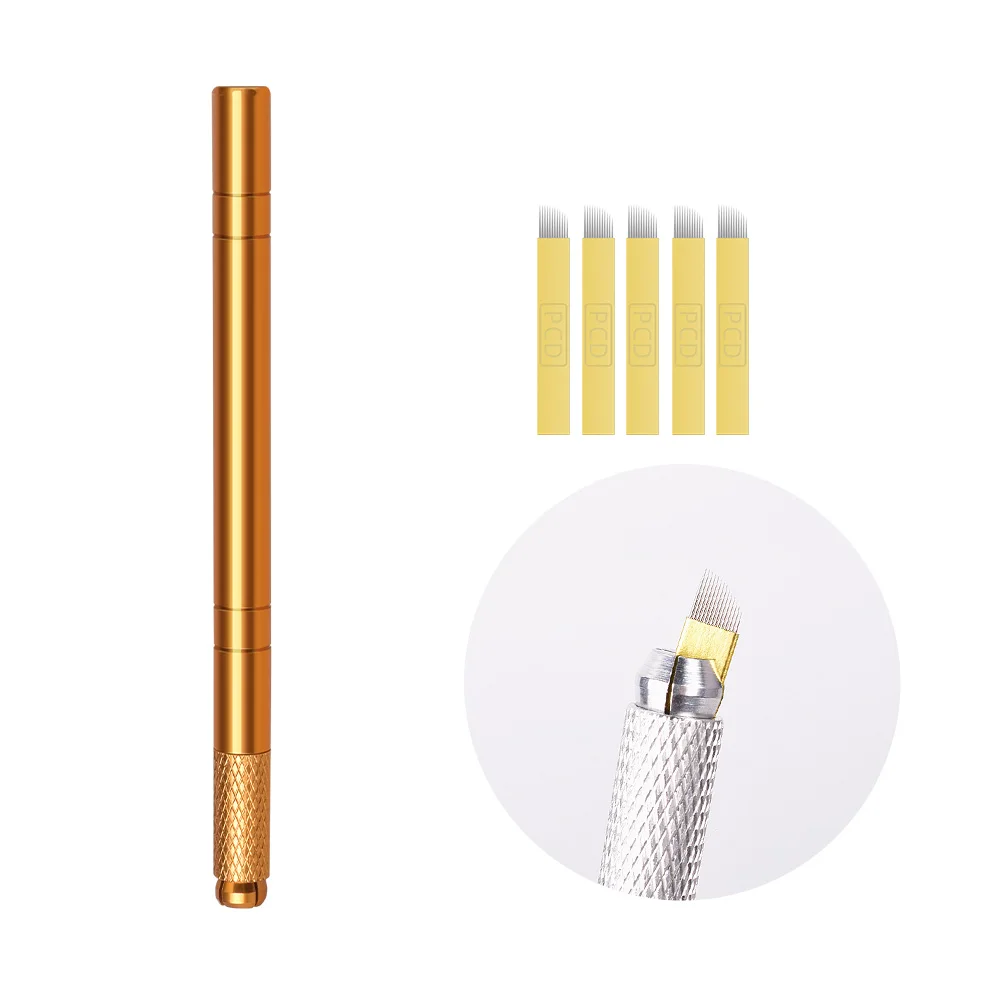 

Golden Tebori 3D Tattoo Pen + 5 Pcs 12 Pins Microblading Tattoos Needles Permanent Makeup Manual Professional Eyebrow Tattoo Set