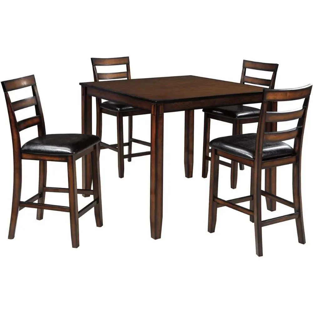 Premium Coviar 5 Piece Counter Height Dining Set, Includes Table & 4 Barstools, Brown