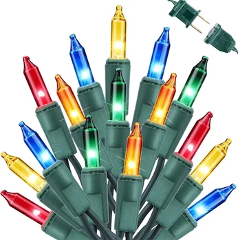100 cuentas de bombillas incandescentes conectables, luz de hadas, alambre verde, Mini guirnalda de luces navideñas para decoración de árbol de Navidad