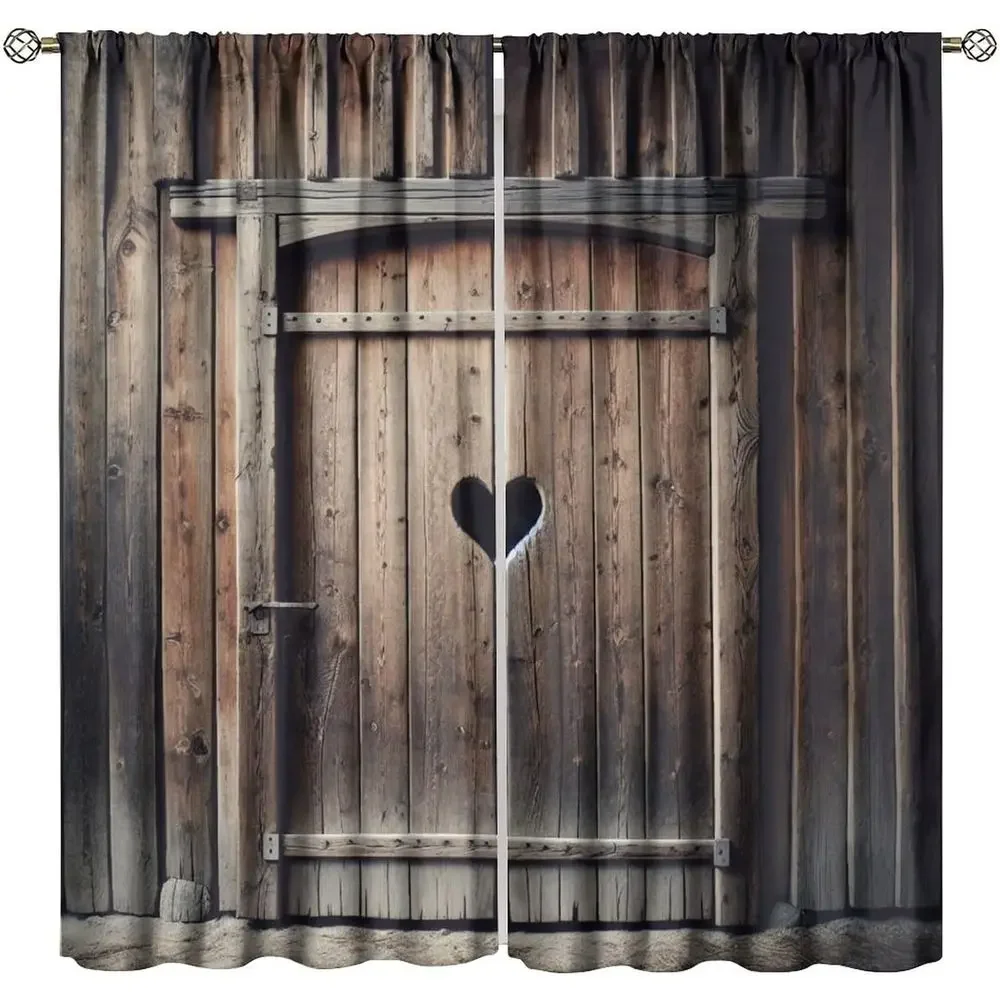 Rustic Wooden Door-Inspired Blackout Curtains, 2-Panel Set, 84 Wide x 84 Long for Home and Restaurant Decor