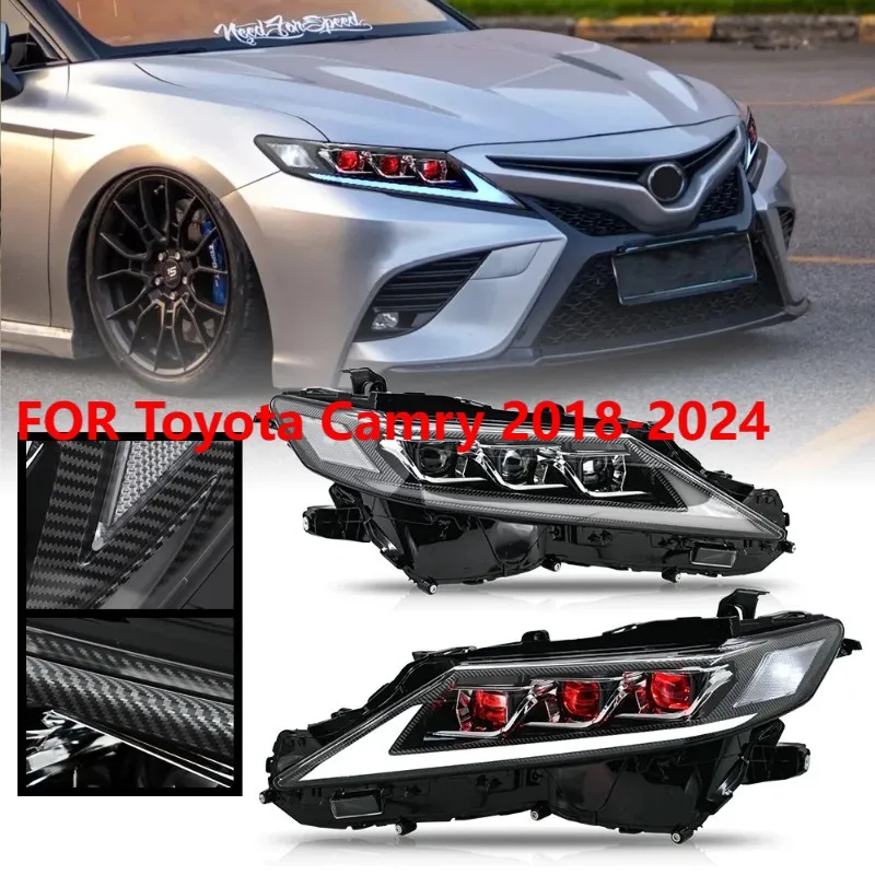 

For Toyota Camry 2018-2024, 2Pcs Full LED Devil Eye Headlights Assembly, Front Lamps with Print