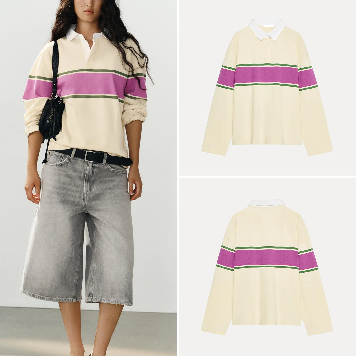 Women's Loose Long Sleeve  Shirt Color Block Striped Contrast Autumn New Arrival Casual Comfortable Fashionable 2026