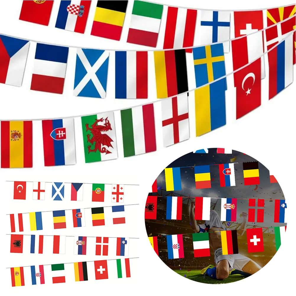 2024 Europe Countries Flag Polyester 7M 24 Countries Hanging String Flags Bunting National String Flags Football Event Decor