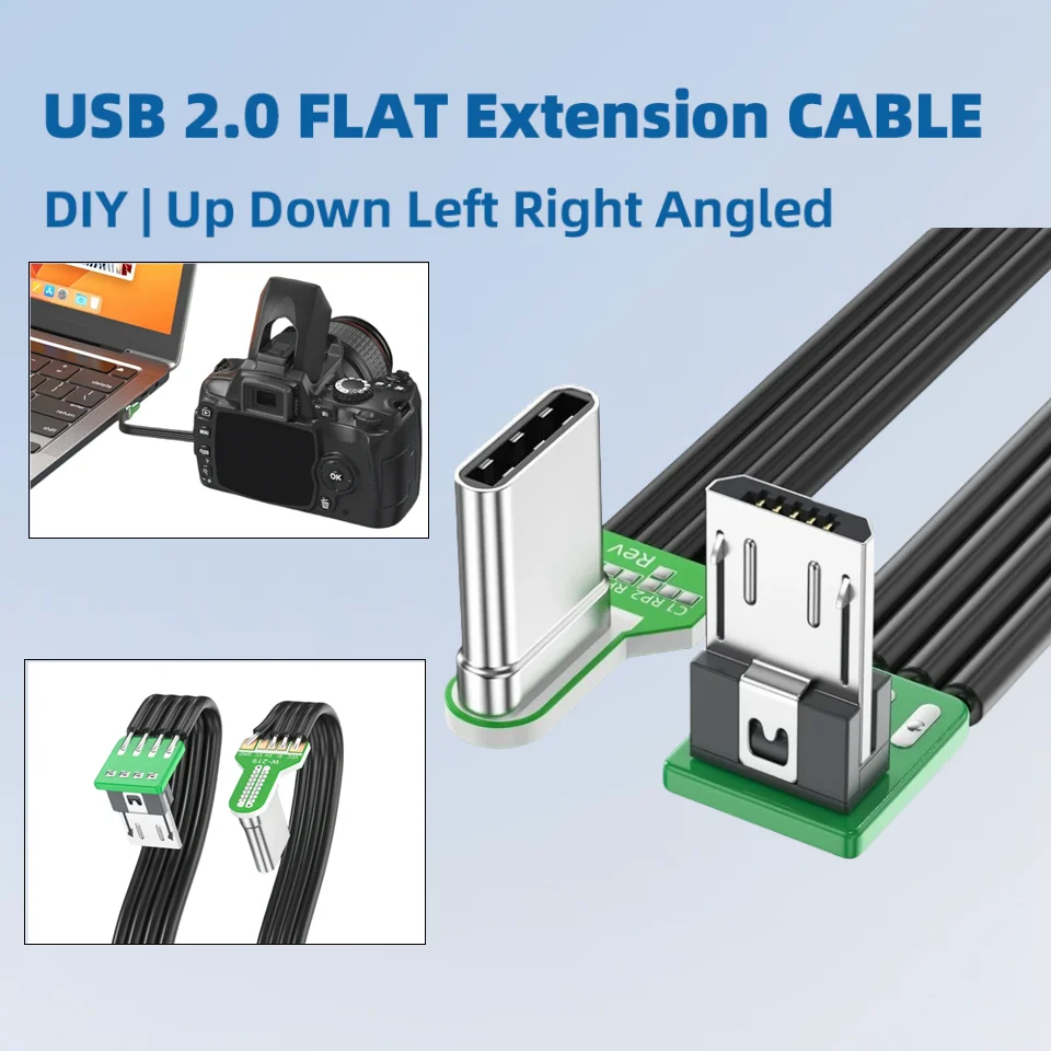 DIY Typec To Micro USB Flat Silicone Flexible Cable Double Elbow 2.0 Transmission Driving Recorder Android Data Cable