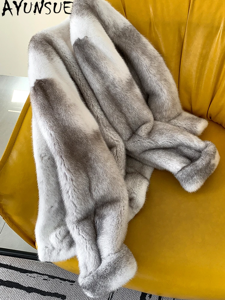 AYUNSUE 2025 Prawdziwe Futro z Norki Kurtki Damskie Całe Futro z Norki Dekolt w Serek Zimowa Kurtka Damska Luksusowa Kurtka Futrzana Abrigo Mujer