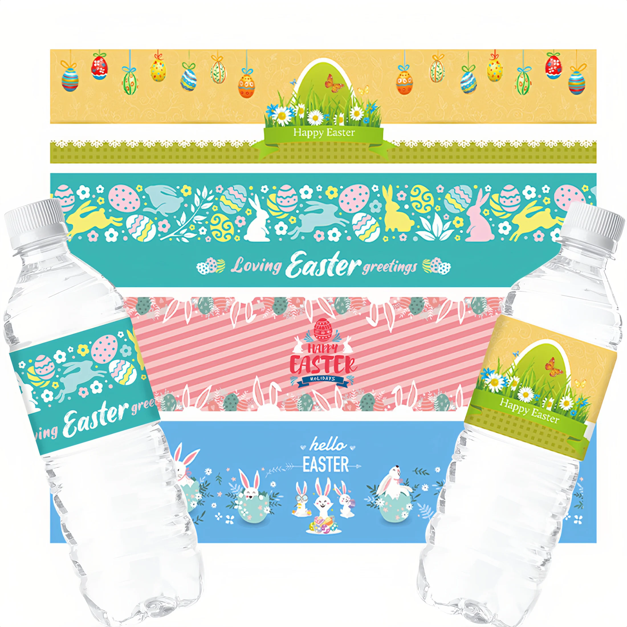 24 Stück Frohe Ostern Wasserflaschenetiketten Aufkleber Hasen-Ei-Design Wasserfeste Flaschenaufkleber für Oster-Party-Dekoration