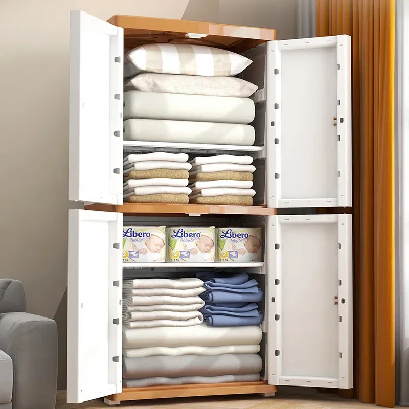 

Enlarged Double Door Storage Cabinet Thickened Layers Simplistic Baby Wardrobe Plastic Stylish Home Storage Organization