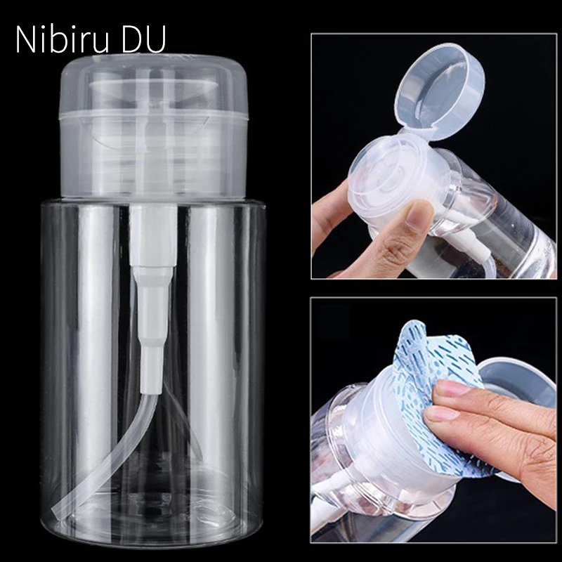 

100/200ML Nail Polish Refillable Press Pump Empty Bottles Clear Clean Pressure Remover Bottle Liquid Container Makeup Tools