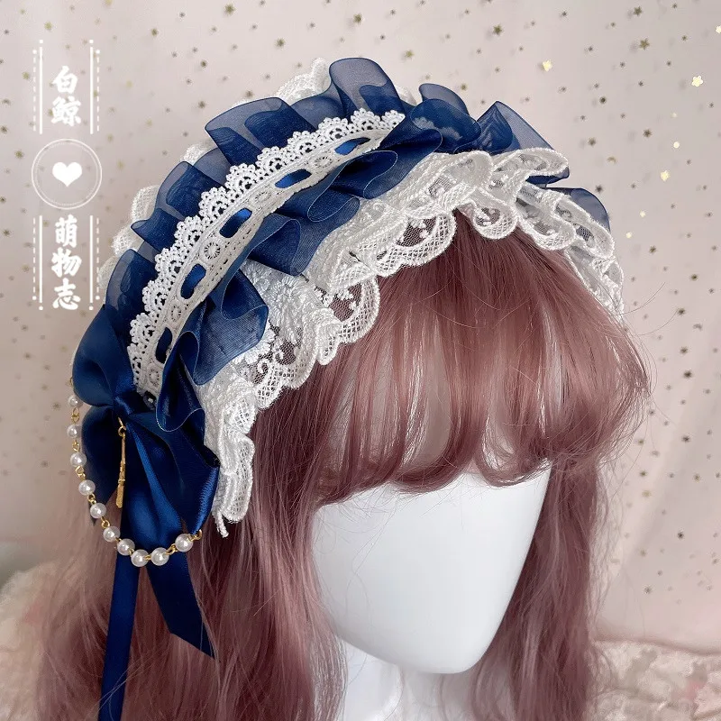일본 부드러운 소녀 로리타 레이스 머리띠 lo 소녀 달콤한 다목적 KC 활 머리띠 로리타 수제 헤어 액세서리