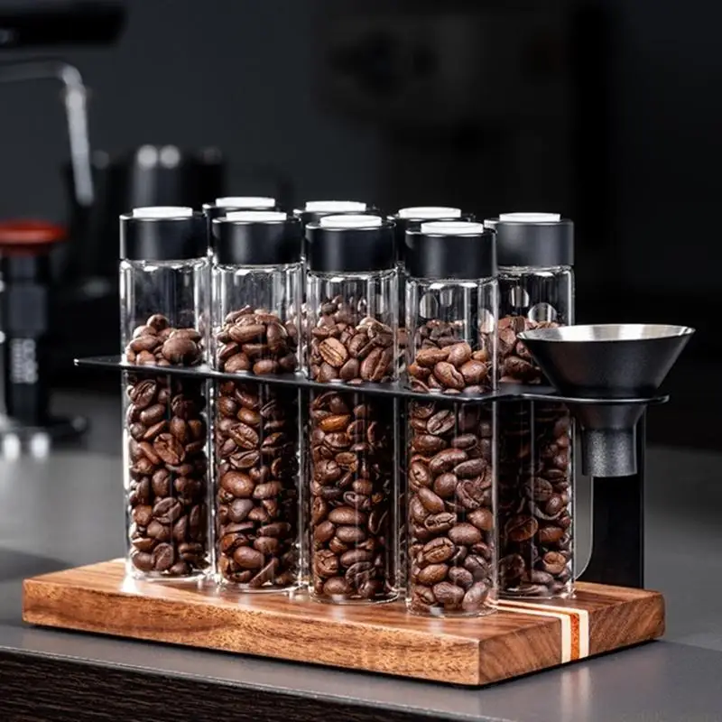 D0AB Coffee Bean Dispenser Coffee Bean Bottles Glass Test Tube Display Stand Sealing Coffee Bean Containers Stand for Coffee