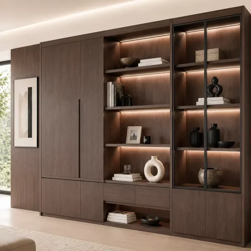 Simple MDF Display Cabinet Multifunctional Bookshelf Decorative Storage Wardrobe Wall Cabinet Furniture