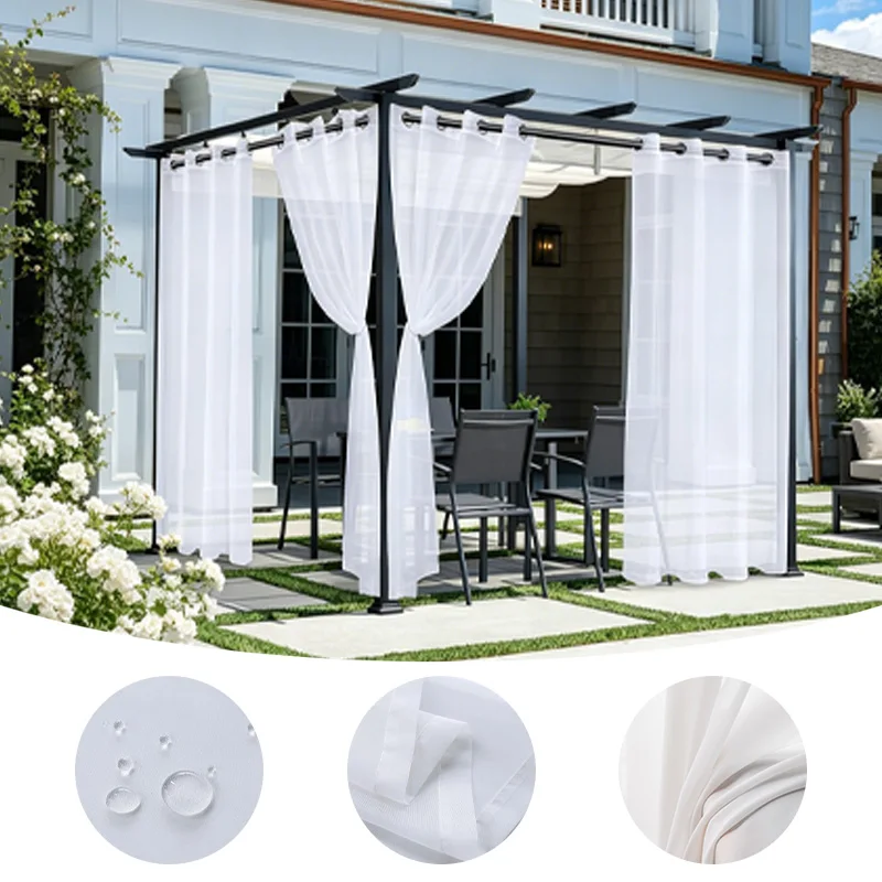 1PC Outdoor Waterproof Sheer Curtain Romantic White Semi-Transparent Privacy Gauze for Home Balconies Party Decorations