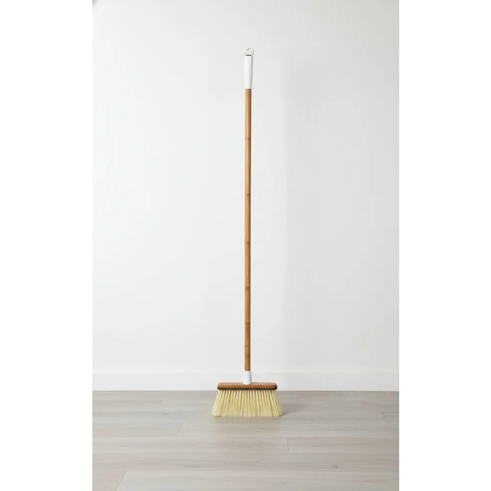 

Angled Bamboo Broom with Stiff Bristles for Pet Hair, Kitchen & Garage Cleaning - Precision Design for Tight Spaces