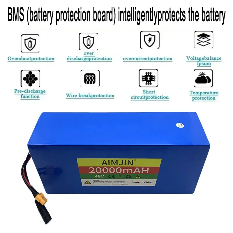 48V 20Ah 18650 Lithium Battery 54.6V 13S5P Rechargeable Battery 1500W Power Equipment, Power Tools, Backup Power Battery Pack