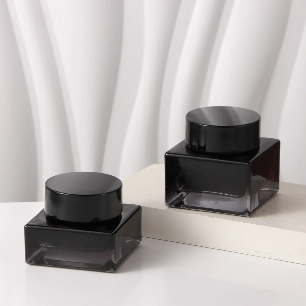 6 Stück schwarze Glasflaschen mit Farbverlauf und Pumpspender, nachfüllbare Behälter, leere Cremetiegel für Hautpflege, Lotion, Make-up-Aufbewahrung. – Detail 4