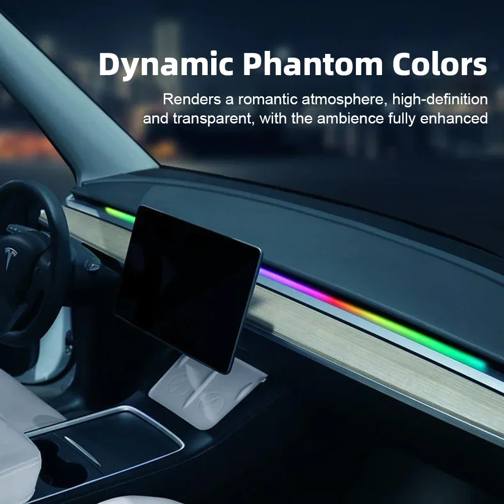 for Tesla Model 3 Model Y Ambient RGB Flow LED Light Kit with Sensor Switch Center Console Footwell 12V Cigarette Lighter Plug