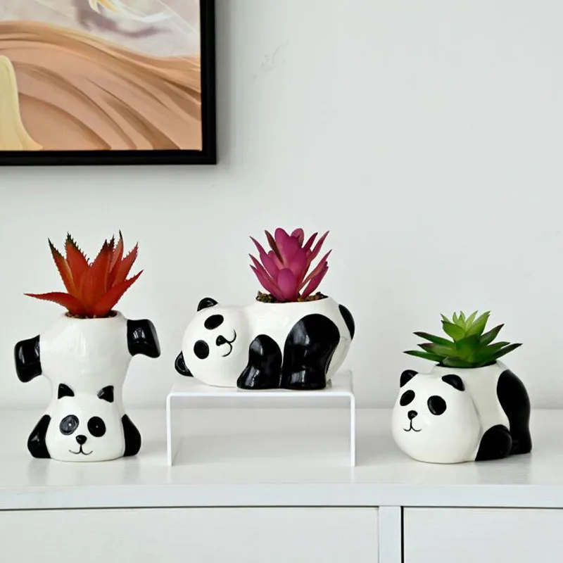 Cartoon Panda Porcelain Fleshy Plant Pot Garden Art Flowerpot Vase Desktop Ornaments Planter Container Home Decor