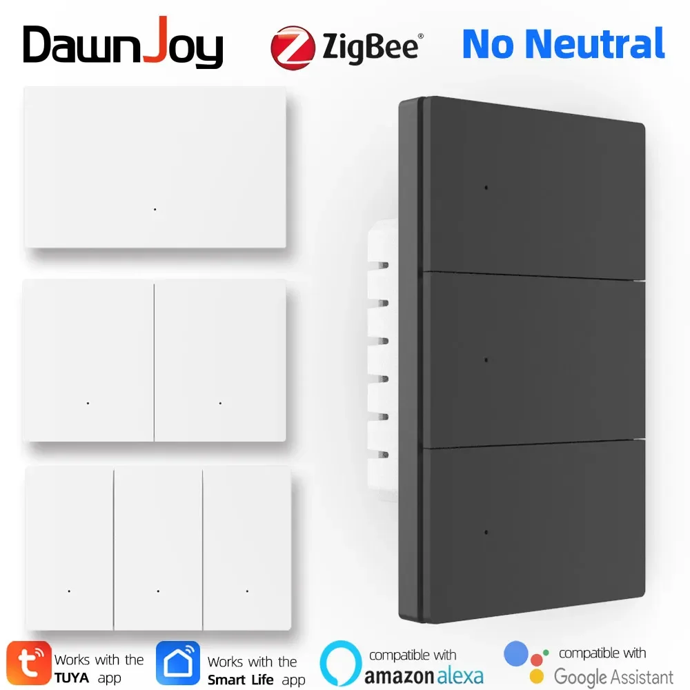

Настенный светильник Dawnjoy, переключатель zigbee, без нейтрали 1, 2, 3 группы, ПК, металлическая панель, подвесная кнопка, пульт дистанционного управления Tuya с Alexa Googlehome