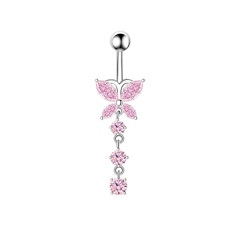 1PCS Pink Crown Belly Button Rings Jewelry Stainless Steel Heart Navel Piercing Barbell Crystal Cute Belly Rings For Women Girls