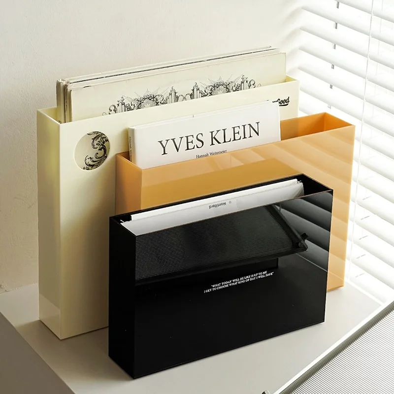 Desktop File Organizer, Archival Storage Box and Vinyl Record Magazine Rack for Office Documents, Home Study and Small Space