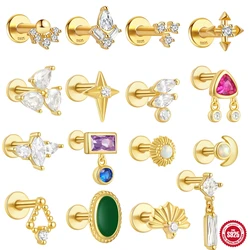LENNIK-Pendientes de Plata de ley 925 para cartílago, Piercing plano, circonita cúbica, 100%, 925, joyería fina