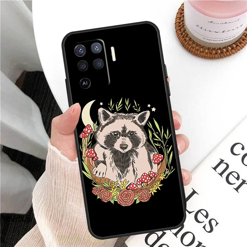 카툰 너구리 귀여운 케이스 (Oppo A38 A80 A60 A40 A78 A18 A98 A58 A96 A76 A16 A94 A74 A54 A15 A17 A57 A77 A5 Pro 용)