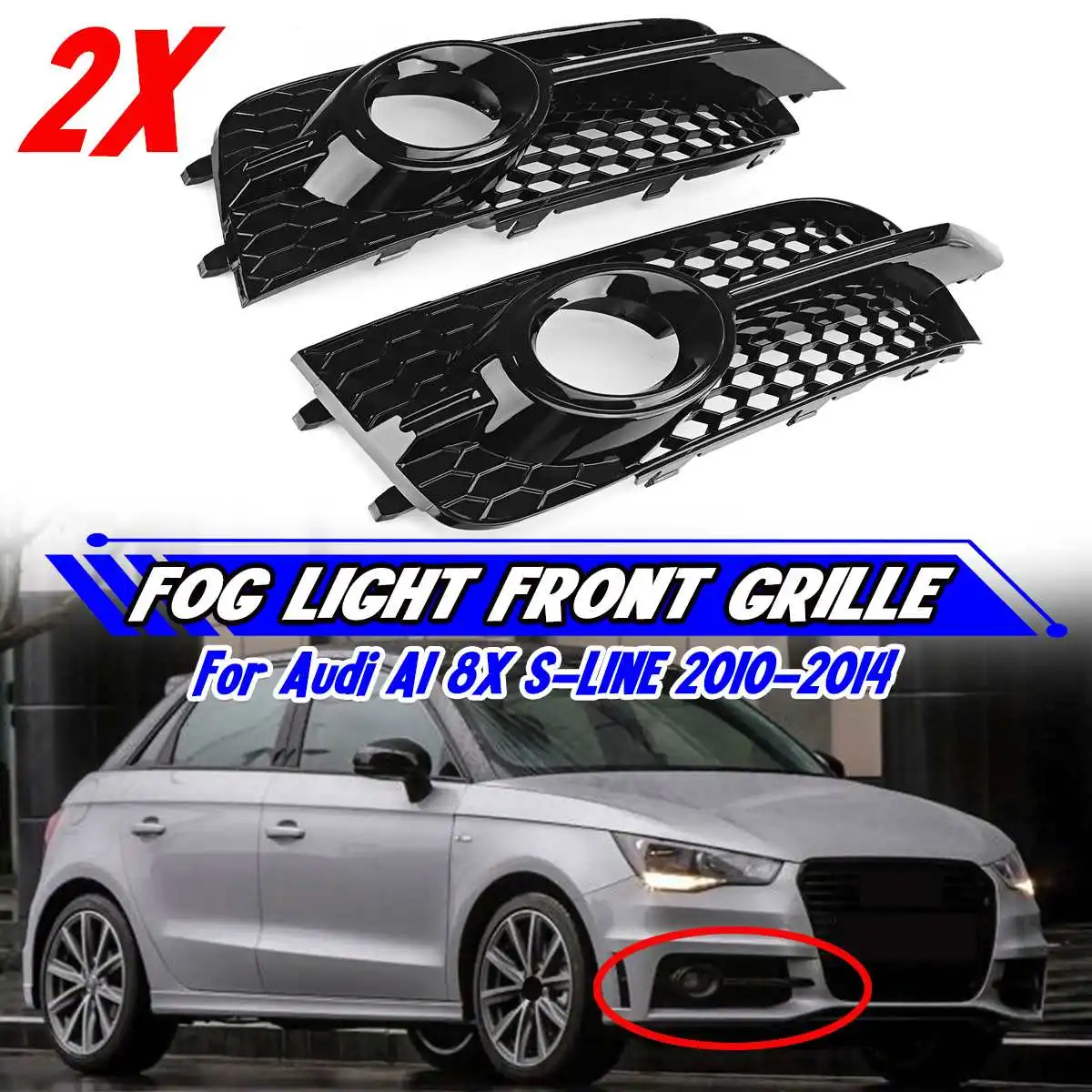 A Pair Car Front Bumper Fog Light Grille Grill Honeycomb For Audi A1 8X S-Line 2010-2014 8X0807682B 8X0807681B Fog Lamp Grill