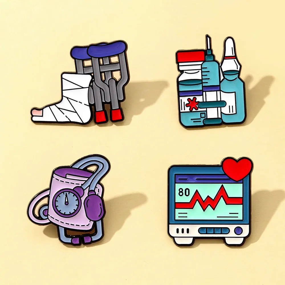 Cartoon Medical Metal Pins Lapel Brooches Detector Syringe Ambulance Nurse Cap Pill Cat Doctor Surgical Knife Badge Jewelry Gift
