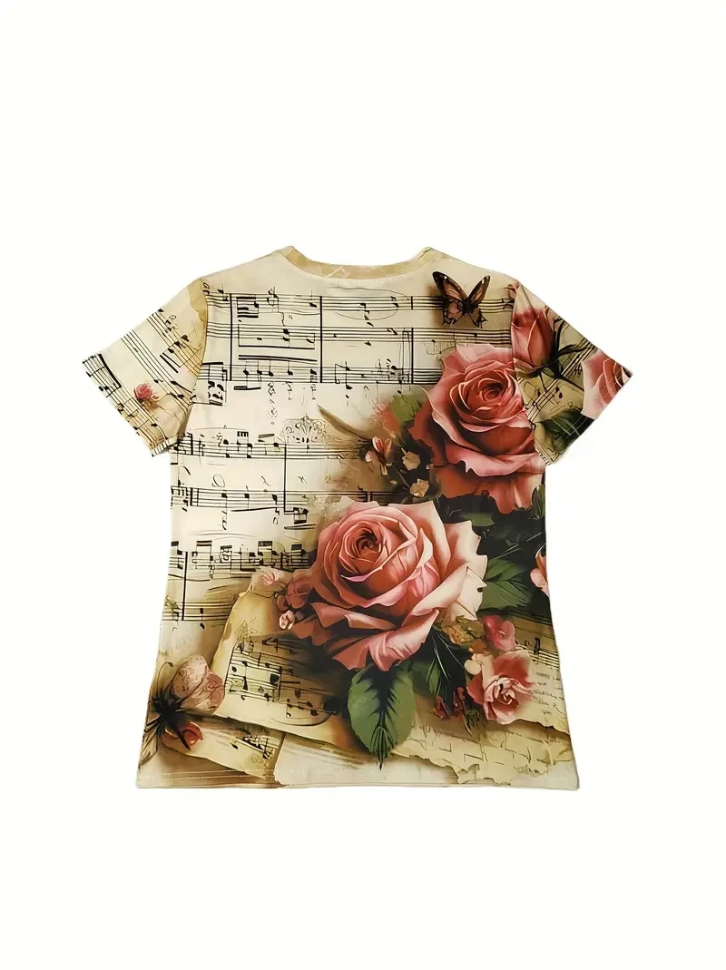 ผู้หญิงพลัสขนาด 3D เรโทรพิมพ์เสื้อแขนสั้น,หลวมและลำลอง,นุ่ม,สบายและระบายอากาศได้,เหมาะสำหรับกีฬากลางแจ้ง