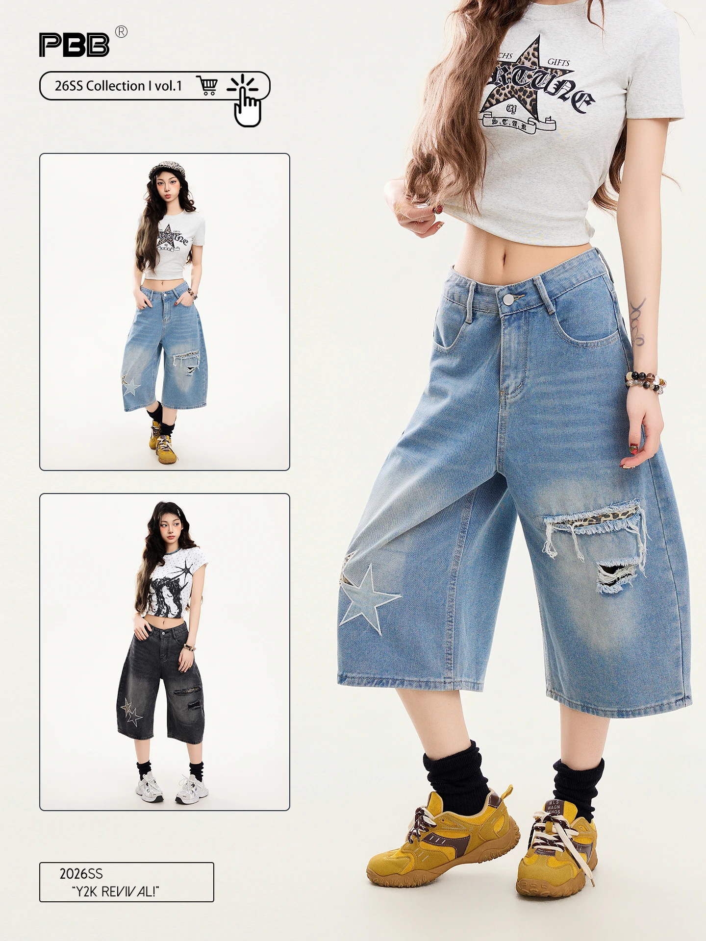 

Джинсы PBB American Casual с вышивкой и прорезями в виде звезд, женские, свободные, ретро, с низкой посадкой, прямые, широкие, средней длины