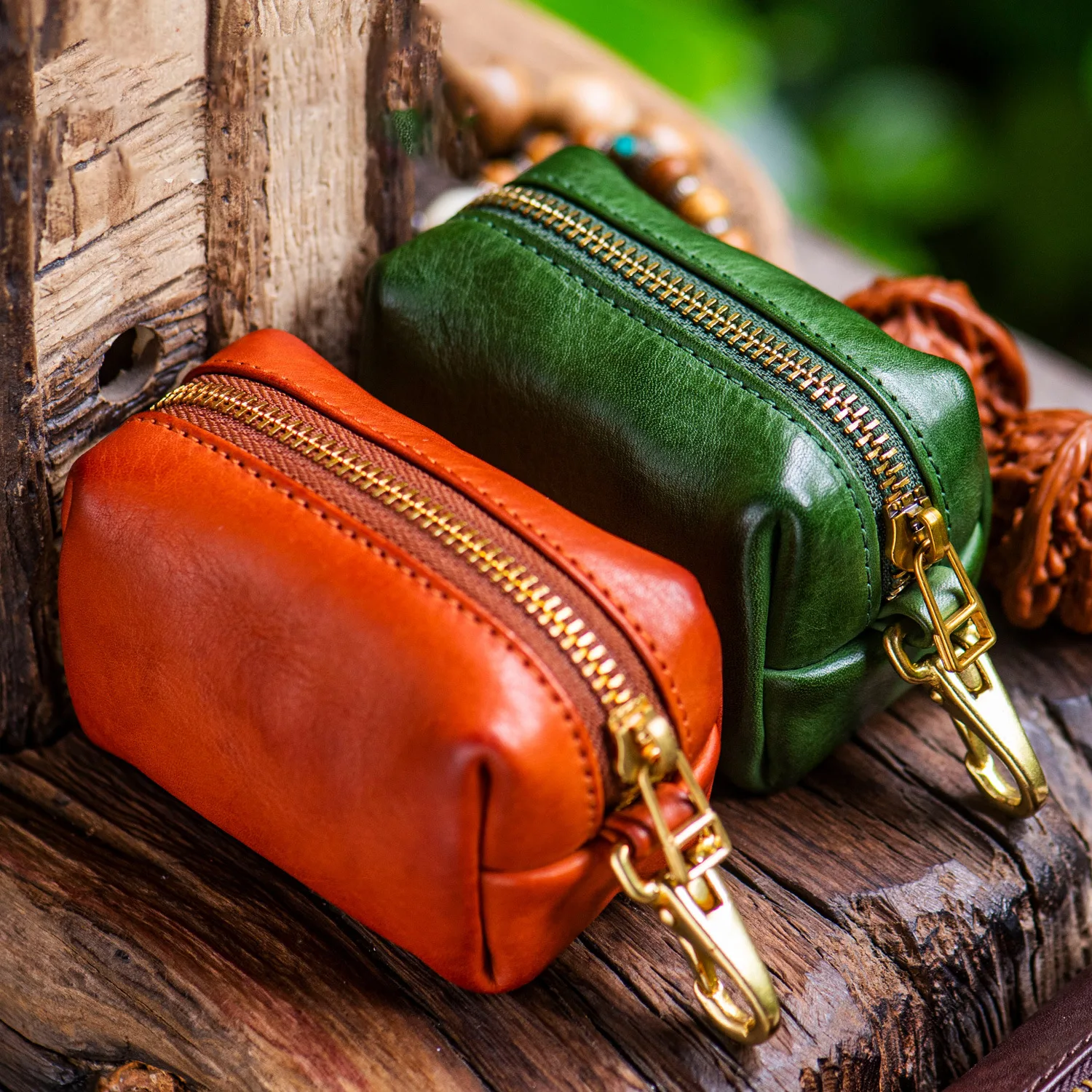 Vintage Mini Zipper Coin Purse, Unisex Portable Snap Hook Key Pouch, Large Capacity Storage Bag for Earphones & Coins