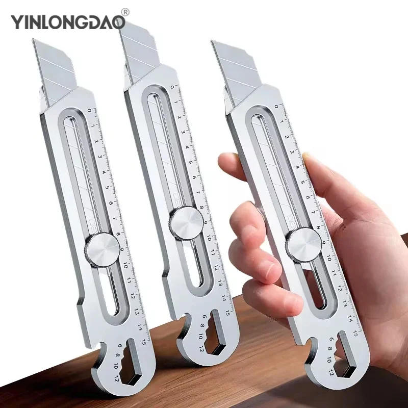 

6 in 1 Multifunction Stainless Steel Utility Knife Tail Break Design/Ruler/Bottle Opener Retractable Box Cutter Art Supplies