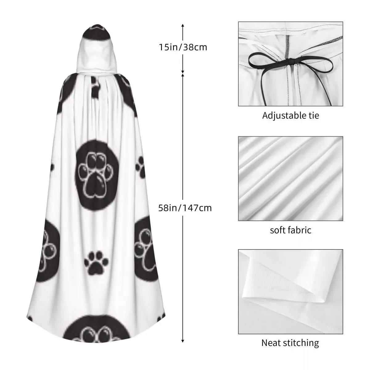 Dog Paw Hooded Cloak Polyester Unisex Witch Cape Costume Accessory