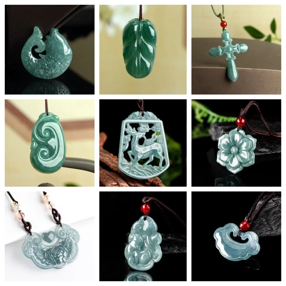 Natural Jadeite A-goods pendant blue water Buddha Dai Pixi bravery Auspicious lock openwork dragon jade pendant necklace genuine