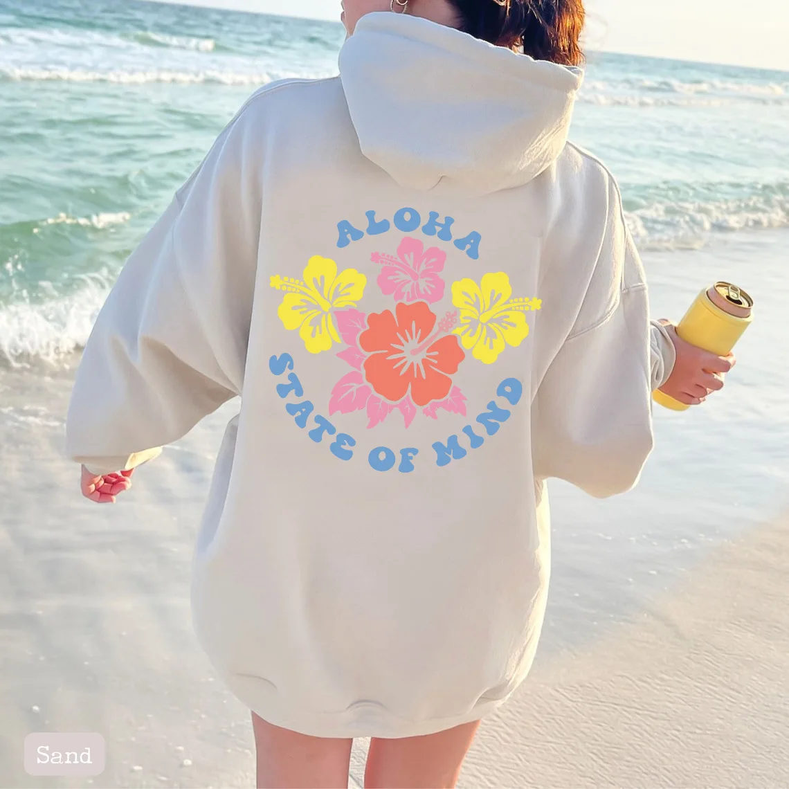 ALOHA STATE OF MIND Tops European and American new loose and comfortable letter pattern printed hooded sweatshirt
