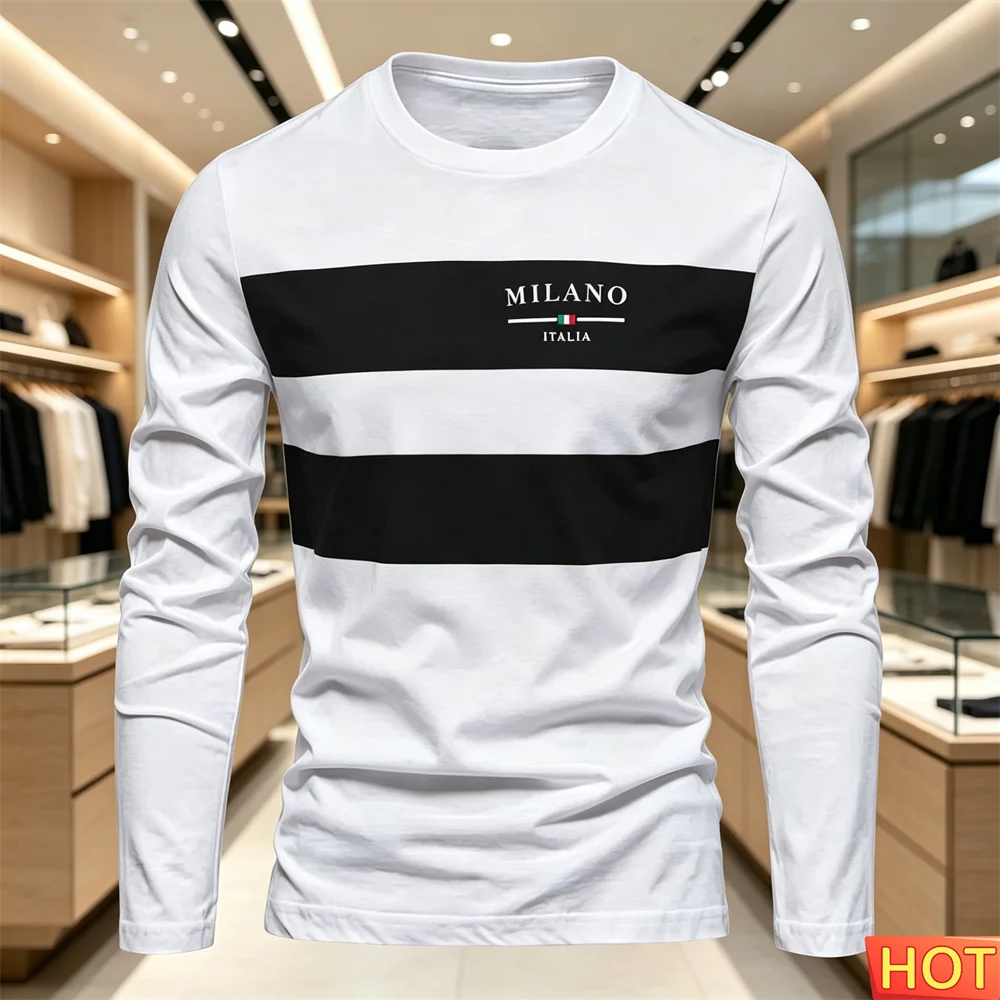 Neues Herbst- und Winter-Langarm-T-Shirt für Herren, aus Baumwolle, bequem, mit Rundhalsausschnitt, vielseitiges Herrenoberteil, locker geschnitten.