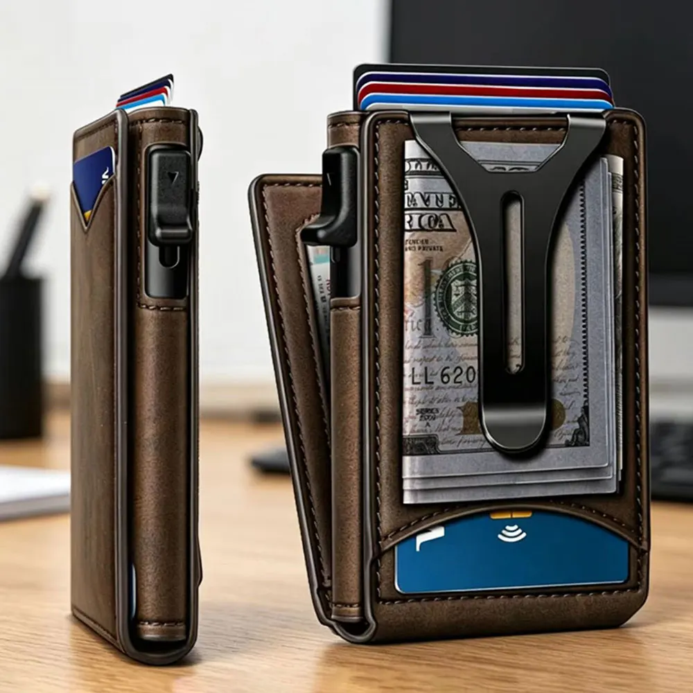 Double Flip Wallet for Men Rfid Blocking Gifts for Men Multifunctional Synthetic Leather Men’s Wallet Anti-Theft Bank Card Holde